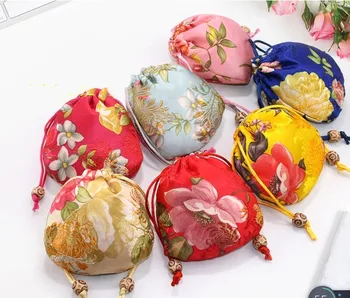 10 adet Çiçek Küçük Noel İpli Hediye Paketleme Çin İpek Brokar Takı Torbalar Düğün Parti Favor hediye keseleri