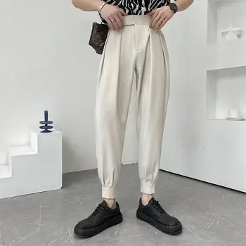 2022 Ayak Bileği Uzunluğu Pantolon Erkekler Hafif İnce pilili pantolon Erkekler Moda Dipleri Casual Streetwear Giyim İş Elbisesi Pantolon S-3XL
