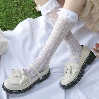 2022 Sevimli Dantel Lolita Çorap Siyah Beyaz Kazık Kazık Çorap Tatlı Kadın Kız T Yay Çorap Kız Kadın Cosplay Kostümleri Aksesuarları