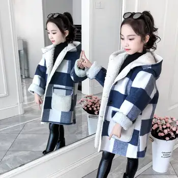 2022 Sonbahar Kış Kızlar günlük ceketler Kapşonlu Yün Uzun Ceket Çocuk Giyim moda giyim Sevimli Bebek Kız Giyim
