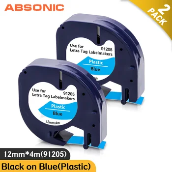 Absonic için 2 adet dymo etiket bantları 12mm 91335 91225 91205 Siyah Mavi Plastik Etiket makinesi LetraTag LT-100H LT-100T Daktilo