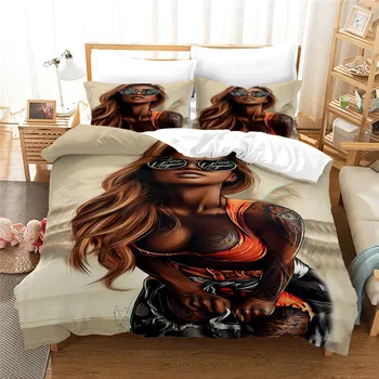 Afrika Kız 3D Baskılı Lüks Yatak Takımları Yorgan yatak örtüsü seti Yastık Kılıfı Çarşaflar Batı Tarzı yatak takımı Tam Boy