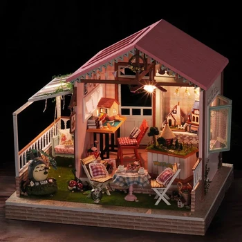 Ahşap Bebek Evi Mobilyaları Dıy 3D Loft Ahşap Miniaturas Monte Dollhouse Oyuncaklar Çocuk Doğum Günü Hediyeleri için