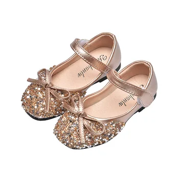 Altın Gümüş Siyah Kızlar deri ayakkabı Çocuk Sequins Prenses Ayakkabı Parti Düğün İçin Büyük Kızlar Performans ayakkabı chaussure fille