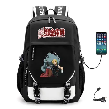 Anime Fullmetal Simyacı USB Sırt Çantası Teenger Unisex Kumaş Rahat Öğrenci Tuval Packsack Schoolbag Yüksek Kaliteli Laptop Çantası