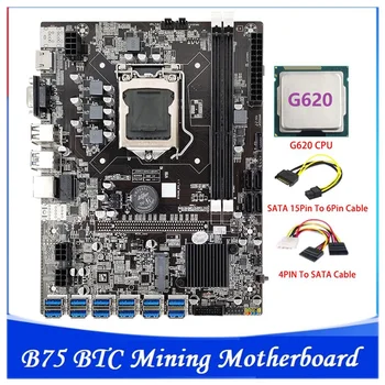 B75 BTC Madencilik Anakart 12 PCIE USB MSATA DDR3 İle G620 CPU + SATA 15Pin To 6Pin Kablo B75 USB ETH Madencilik