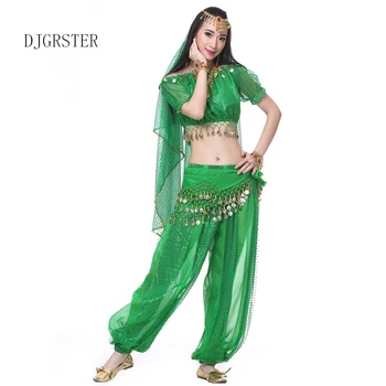 DJGRSTER Yeni 2 adet Oryantal Dans Kostüm Bollywood Kostüm Hint Bellydance Pantolon+Üst Kadın Oryantal Dans Kostüm Setleri Tribal