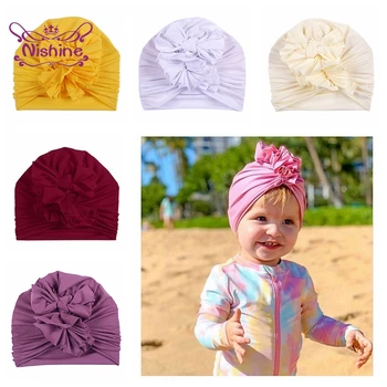 Düz Renk İlmek Yenidoğan kızılderili şapkaları Moda Sıcak El Yapımı Düğümlü Bebek Kız Kapaklar Bebek Yaylar Türban Çocuk saç aksesuarları