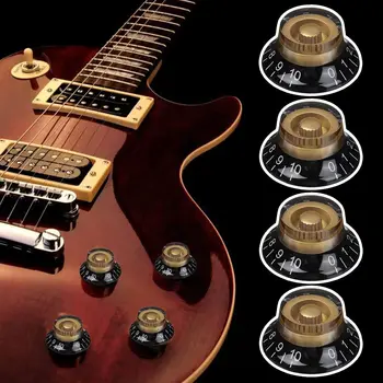 Elektro Gitar Bas Ses Düğmesi Şapka Şekli Hız Ayar Kontrol Siyah ve Altın Beyaz Numaraları plastik anahtar Les Paul LP