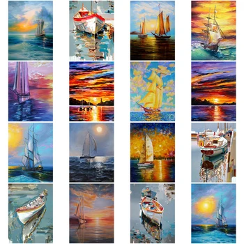 Elmas Boyama Yağı Seaboat Manzara Kare Elmas Yuvarlak Elmas Dekorasyon Özelleştirilebilir Duvar Sanatı Dekorasyon Çerçevesiz