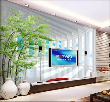 Fotoğraf Duvar Kağıdı 3D Stereo Mavi Gökyüzü Yeşil Ağaç Uzay Genişleme Duvar Kağıdı Oturma Odası TV Kanepe Arka Plan duvar kağıdı Duvar