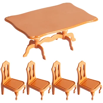 Furnitureminiature Ev Masa Seti Mini Playaccessories Oyuncaklar Sandalye yemek takımları Sandalyeler Mutfak Modeli 12 Odası Ölçekli Pretend
