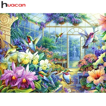 Huacan Elmas Boyama Kuş Hayvan Ev Dekor Nakış Bahçe Çiçek Manzara Mozaik Kare / yuvarlak Duvar Sticker