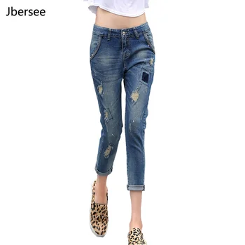 Ilkbahar Yaz Moda Delik Yırtık Kot Kadın Artı Boyutu Skinny Jeans Kadın Mavi Kot Pantolon Ince Orta Bel Kot YZ2097