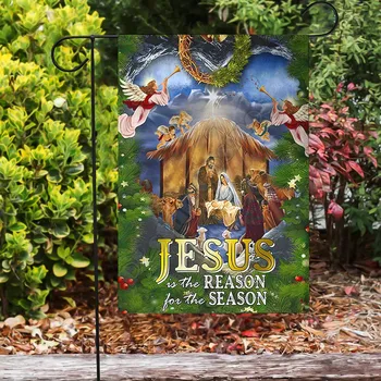 İsa Nedeni Sezon Bayrağı 3D Baskılı Bahçe Bayrakları Asılı seramik karo Çift taraflı Baskı