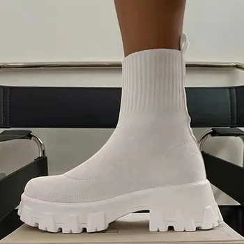 Kadın Botları Sonbahar Kış Çizmeler üzerinde Kayma Örme Çorap Ayakkabı Kadın 2022 Platform Çizmeler Topuklu Botas De Mujer Kadın Botines