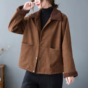 Kadın günlük ceketler Yeni Varış 2021 Kış Kore Tarzı Vintage Turn-aşağı Yaka Gevşek Kalın Kadın Sıcak Kabanlar Palto B1465