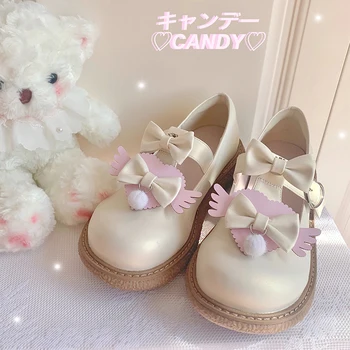 Kadın Tatlı Kız Cosplay Kawaii Lolita Ayakkabı Büyük Kafa Güzel Lolita Kadın koşu ayakkabıları Anime Harajuku Pu Toka Kalp Yay Cos