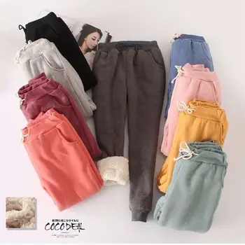 Kadınlar 2020 Kış Kalınlaşmak Elastik Bel Pantolon Kadın Gevşek Büyük Boy Düz Renk harem pantolon Bayanlar Rahat Sıcak Pantolon W10