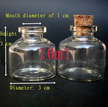 Kapasite 10 ml (30*30*10mm) 50 adet/grup Dileğiyle şişeler şeffaf cam trompet, mantarlı cam şişeler, mantarlı cam şişeler