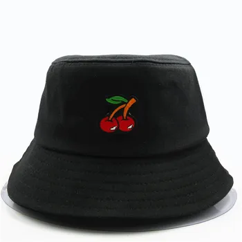 Kiraz meyve nakış pamuk Kova Şapka Balıkçı Şapka açık seyahat şapka güneşlikli kep Şapka çocuk erkek Kadın 183