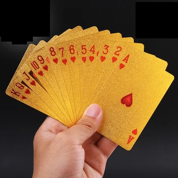 Klasik oyuncaklar Altın Iskambil Kartları Güverte altın folyo poker seti Sihirli kart 24 K Altın Plastik folyo poker Dayanıklı Su Geçirmez Kartları