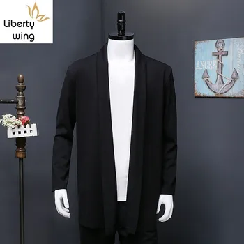 Klasik Sonbahar Erkek Örme Hırka Artı Boyutu 2XL-7XL Uzun Trençkot Triko Giyim Gevşek Fit Kazak Pamuk Hırka