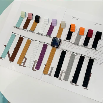 Manyetik Kayış Apple için İzle Serisi 7 6 5 4 3 2 1 SE Kadın Silikon Watchband iWatch 41/40/38mm/45/44/42mm Bilek Bilezik