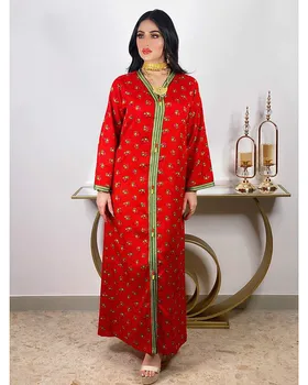 Orta Doğu Baskılı Çiçek Zhai Festivali Elbise Abaya Dubai Türkiye Müslüman Uzun Müslüman kadın Giyim uzun elbise