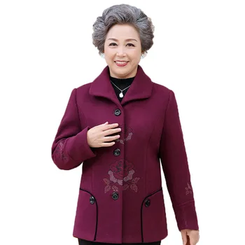 Orta yaşlı ve Yaşlı kadın Yün Ceket Kadın Sonbahar Kış Ceket Büyük Karışımlı Yün Ceket Büyükanne Elegance Giyim