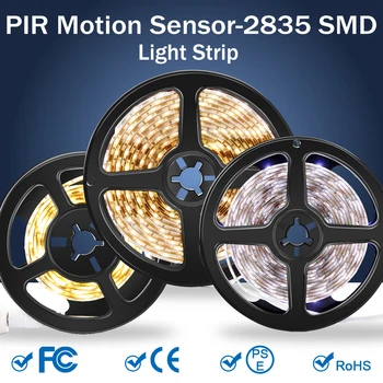 PIR hareket sensörlü Led duvar ışık şeridi 5V SMD 2835 Lamba Bant Led Neon Şerit 1M 2M 3M Dekor Ayna TV aydınlatma pili Powered