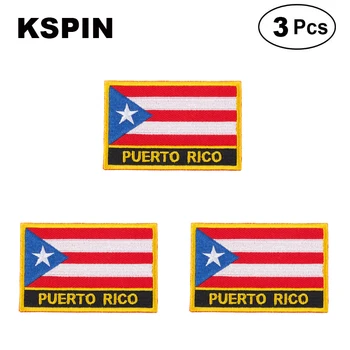 Porto Riko Dikdörtgen Şekil Bayrak yamalar işlemeli bayrak yamalar ulusal bayrak yamalar giyim için DIY Dekorasyon