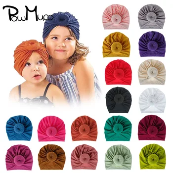 Powmuco 18 * 16 CM Yumuşak Pamuk Yenidoğan Şapka Düz Renk Çörek Bebek Kız Kapaklar El Yapımı Yuvarlak Top Toddler Şapkalar Çocuk Aksesuarları