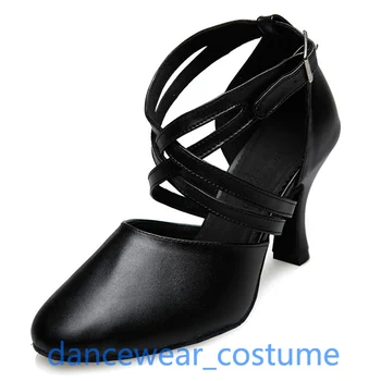 Profesyonel Parti gece kulübü Latin Tango Topuklu Ayakkabı Kadın Siyah Gerçek Deri Vals Caz Topuklu Salsa Dans Modern US5-9 Ayakkabı 