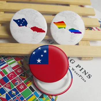 Samoa Bayrağı Harita Teneke Düğme Pimleri LGBT Eşcinsel Gökkuşağı Gurur Teneke Düğme Rozetleri