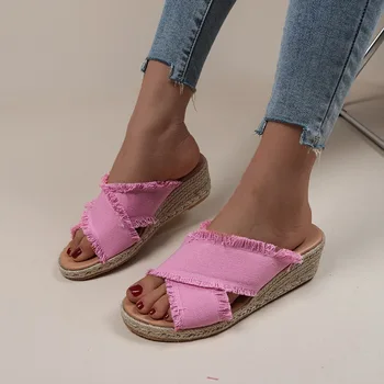 Sandalet Kadın Ayakkabı Yaz Peep Toe kadın Sandalet Kalın alt Sandalet Kadın Rahat Açık Kama Ayakkabı Kadın Ayakkabı
