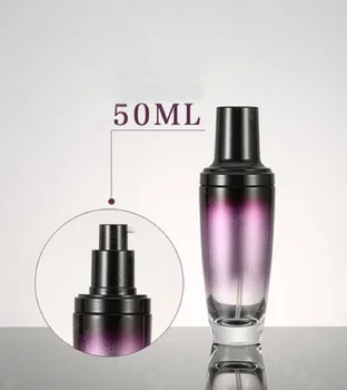 serum / losyon / fondöten Kozmetik Ambalajı için siyah pompalı siyah kapaklı 50ml mor cam losyon şişesi