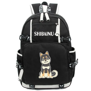 Siyah Shiba Inu Baskılı Klasik naylon sırt çantası Büyük kapasiteli Sırt Çantaları Seyahat omuz çantası Genç Schoolbag