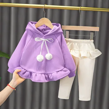 Sonbahar Kış Kız Kapşonlu Etek Seti Yeni Giyim Küçük Kız için Noel Kalın Çocuk Giyim Seti Toddler Kıyafetler Butik