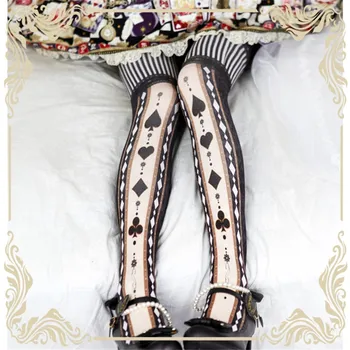 Tatlı Prenses Lolita Sıkı Çorap Japon Lolita Overknee Poker Desen Kawaii Kız Loli Cos Külotlu Anime Kadın Giyim