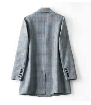 Vintage Klasik Ekose Kruvaze Kadın Ceket Blazer Çentikli Yaka Kadın Takım Elbise Ceket Moda Zarif Balıksırtı 2020 Tops