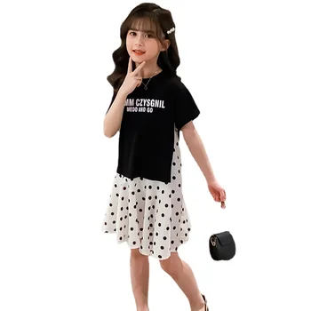 Yaz Çocuk Elbise Doğum Günü Partisi Prenses Elbise Çocuk Polka Dots Şifon Ekleme Küçük Kızlar Kısa Kollu Günlük Elbiseler