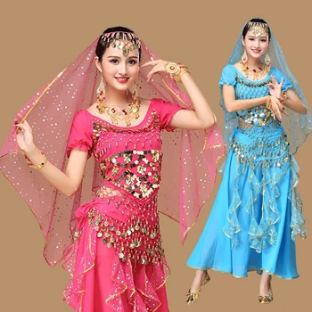 Yeni Artı Boyutu 9 adet Set Oryantal Dans Kostüm Bollywood Kostüm Hint Elbise Bellydance Elbise Bayan Oryantal Dans Kostüm 6 renkler