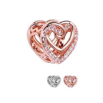 Yeni Gelenler Pembe Kesme Köpüklü Kalp Charms 925 Gümüş Boncuk Fit Orijinal Pandora Bilezik Kadınlar DIY Takı Hediye