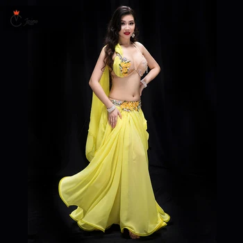 Yüksek kalite Yeni stil seksi oryantal dans kostümü kadın sarı Peri zarif salıncak etek kostüm Zarif Kıyafetler 3 adet