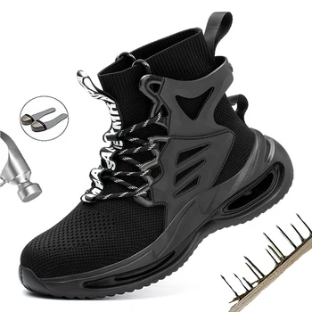 Yıkılmaz iş çizmeleri Mens için Yüksek Top Nefes Rahat güvenlik ayakkabıları Çelik Ayak Erkek İnşaat Güvenlik Sneakers