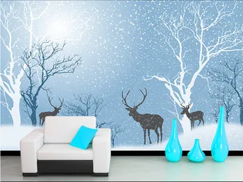 Özel 3D duvar resimleri, kar orman geyik rüya sanatsal anlayışı papel de parede, oturma odası TV çocuk yatak odası kağıdı