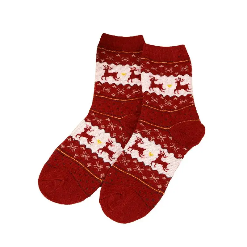 1 Çift Kış Kadın Çorap Sıcak Yün Noel Orta buzağı Çorap Yün Kar Tanesi Geyik Rahat Hediye Kızlar Sevimli Meias Görüntü 5