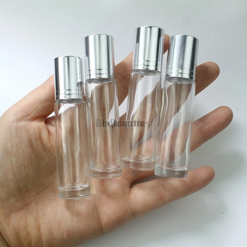 10 ml Cam parfüm Şişesi Üzerinde Rulo Buzlu uçucu yağ Şişeleri ile Cam Rulo Topu ve Gümüş Kap Ücretsiz Kargo Görüntü 1
