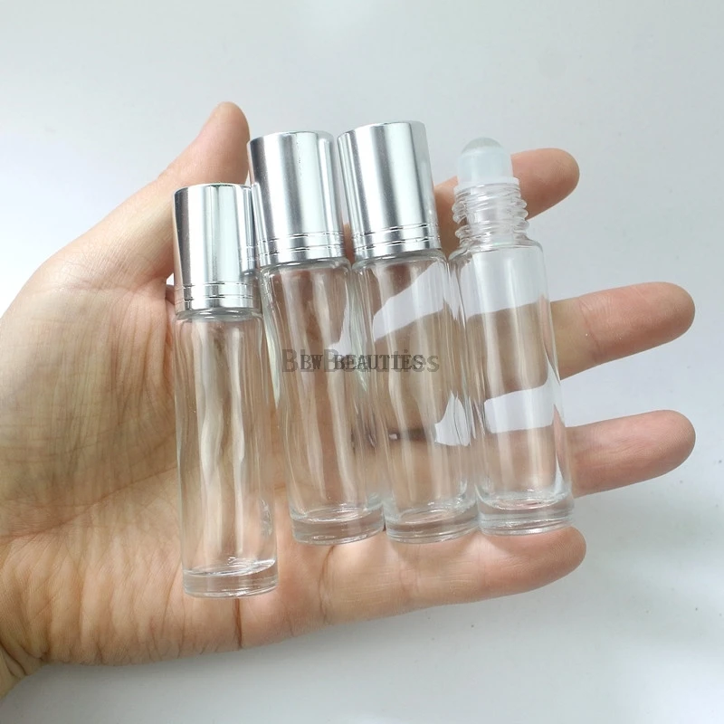 10 ml Cam parfüm Şişesi Üzerinde Rulo Buzlu uçucu yağ Şişeleri ile Cam Rulo Topu ve Gümüş Kap Ücretsiz Kargo Görüntü 2